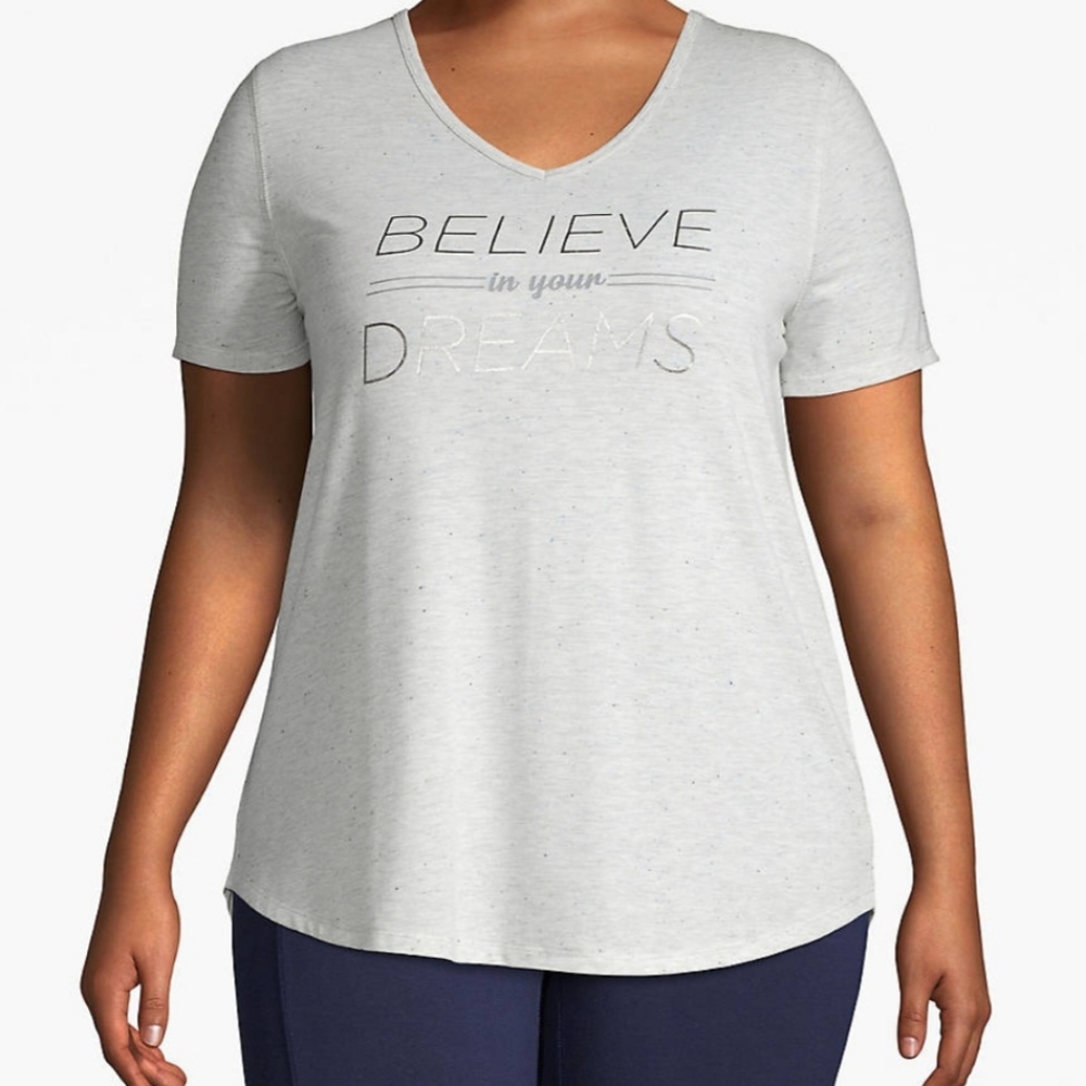 NWT Lane Bryant Gray Active Believe In Your Dreams Strappy Back Tee Size 22/24